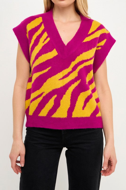 Purple and Gold Striped Tiger Sweater English Factory 