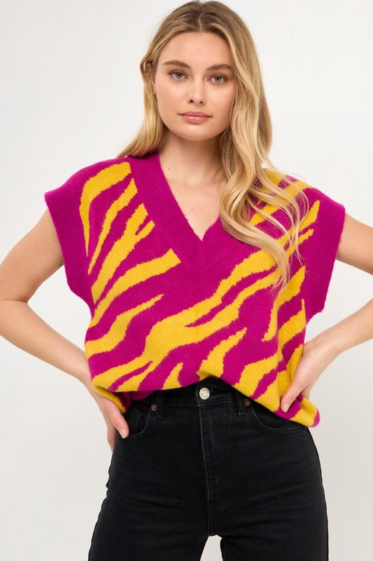 Purple and Gold Striped Tiger Sweater English Factory 