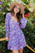 Purple Floral Ruffle Print L/S Dress peach love california 