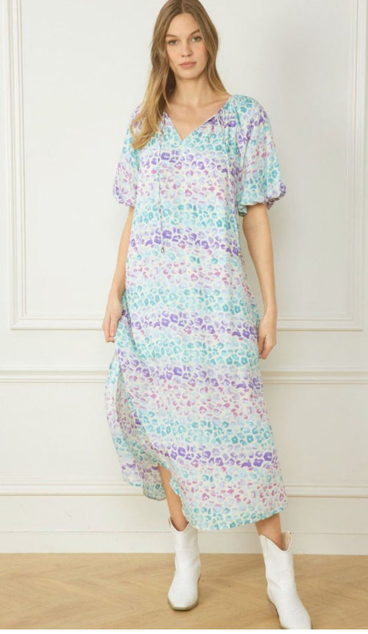 Purple Leopard Colorblock Maxi Side Slit entro 