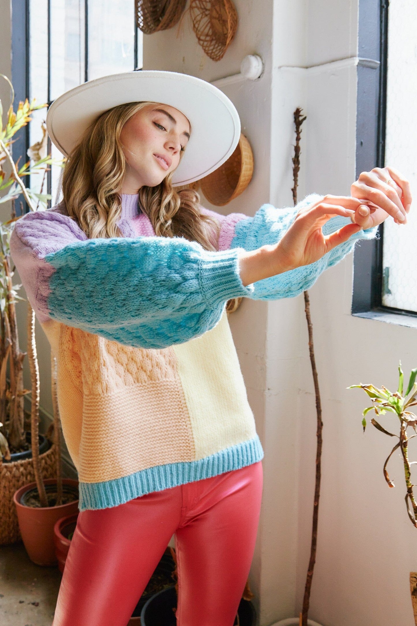 Purple/Pink Colorblock Knit Sweater fantastic fawn 