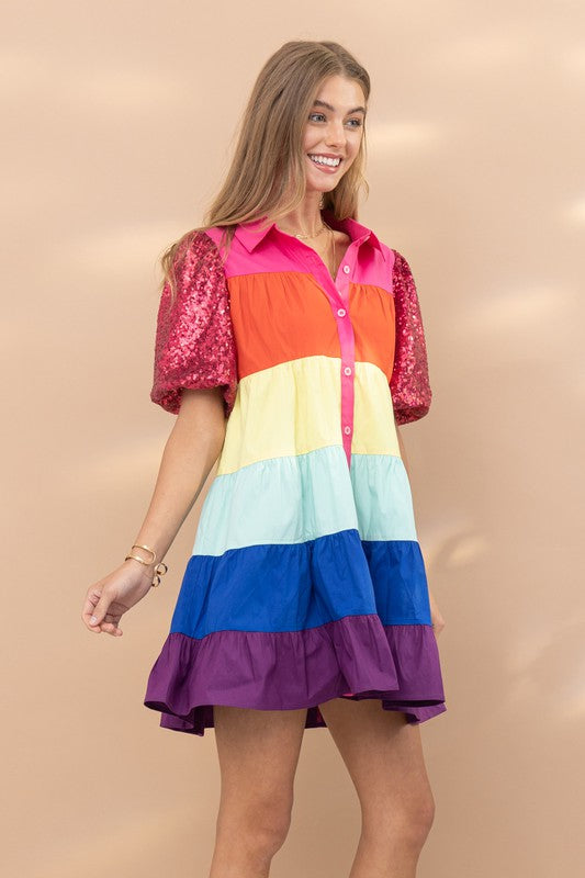 Rainbow Colorblock Shirt Dress SNAPSomething New And Pretty
