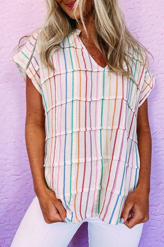 Rainbow Pintuck Layered Top Shewin 