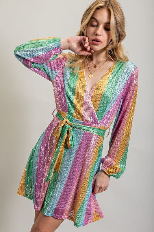 Multicolor sequin wrap dress best sale