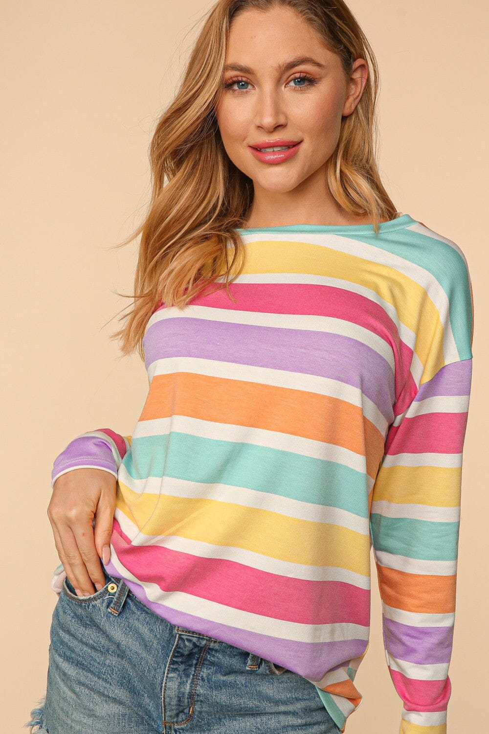 Rainbow Stripe French Terry Tee Haptics 