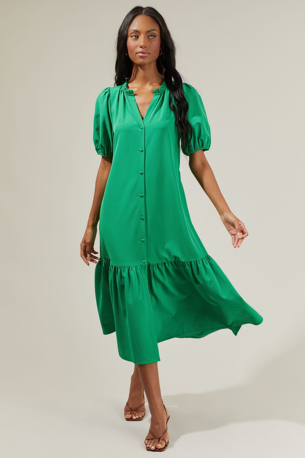 Randie Button Front Midi Dress Sugarlips 