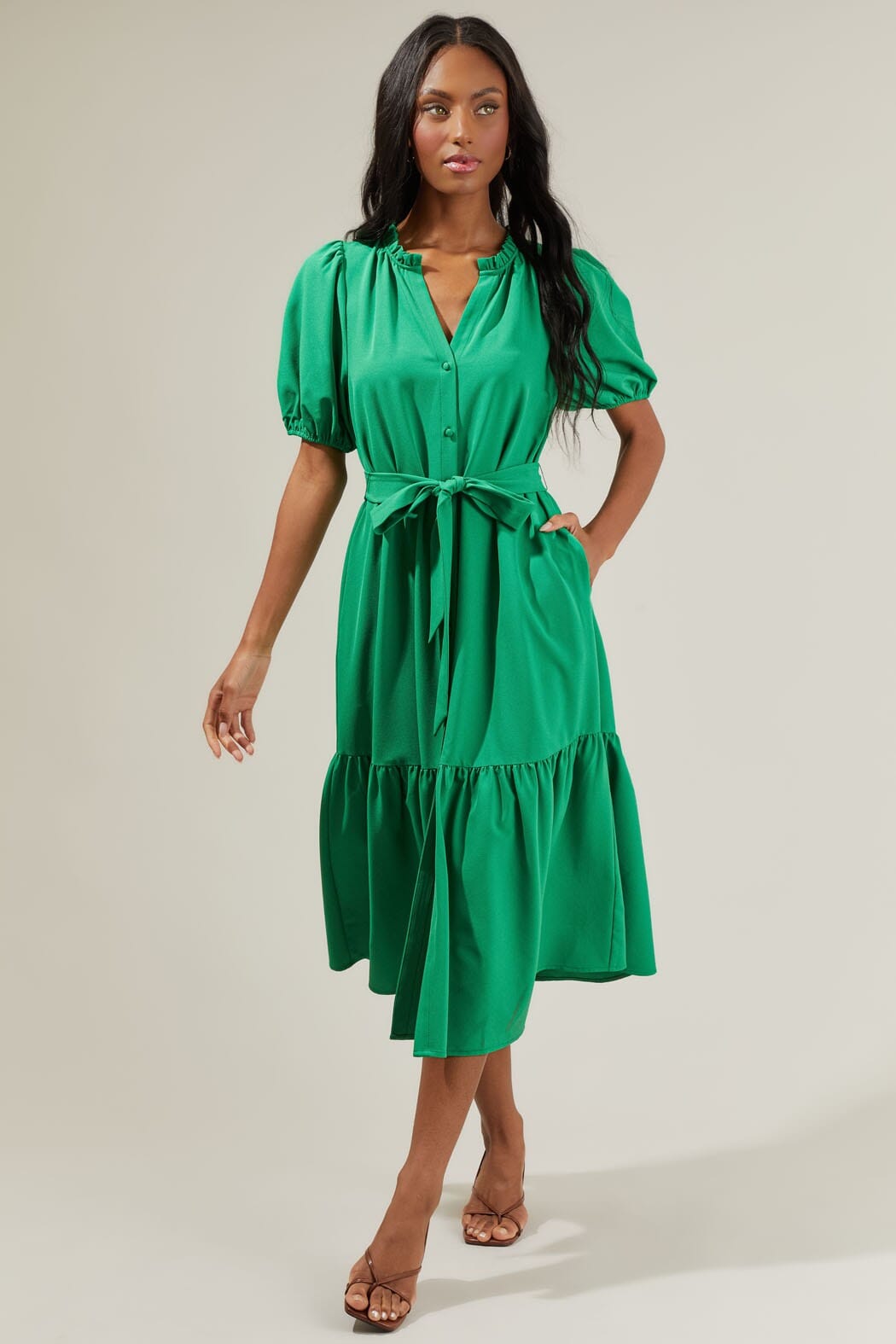 Randie Button Front Midi Dress Sugarlips 