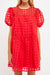 Red Gridded Puff Sleeve Dress English Factory 