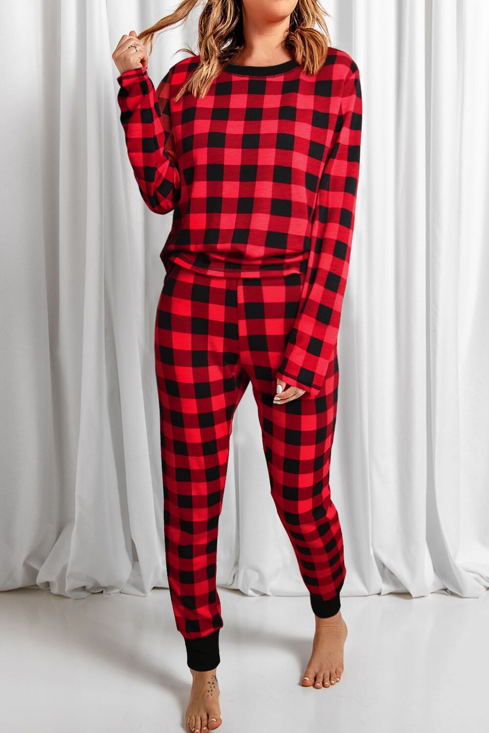 Red Plaid Two Piece Set Shewin 