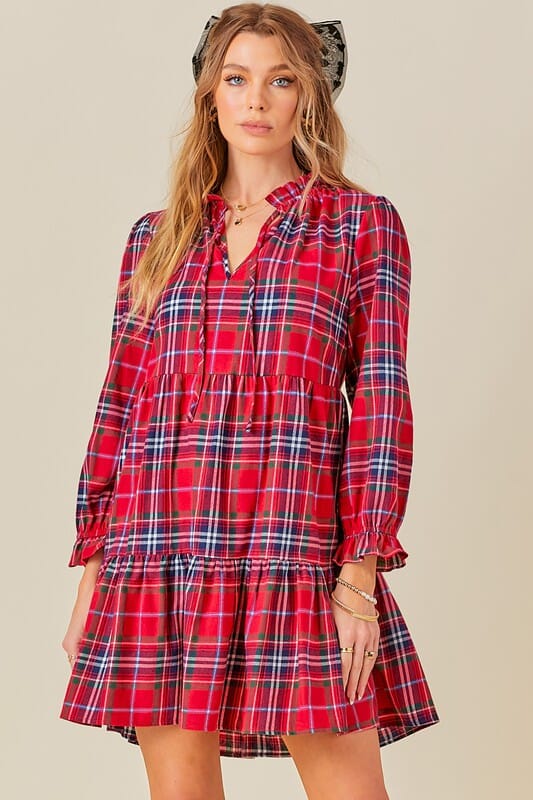 Red Tartan Popover Dress day + moon 