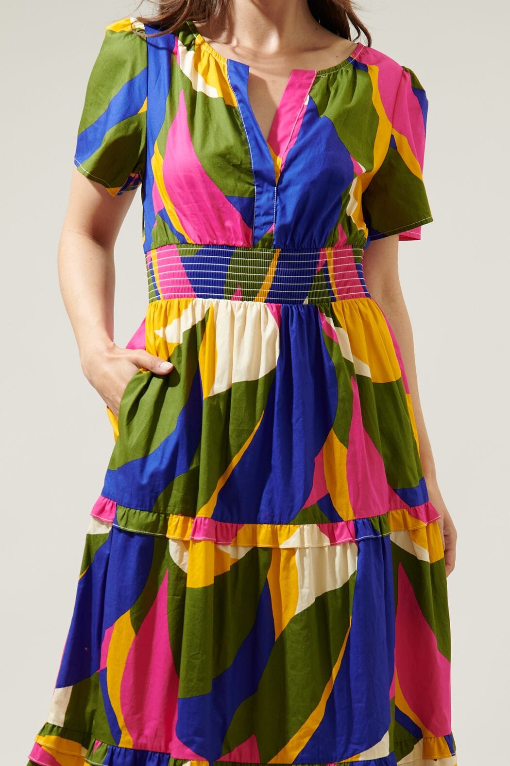 Rio Abstract Palmer Poplin Tiered Maxi Dress Sugarlips 