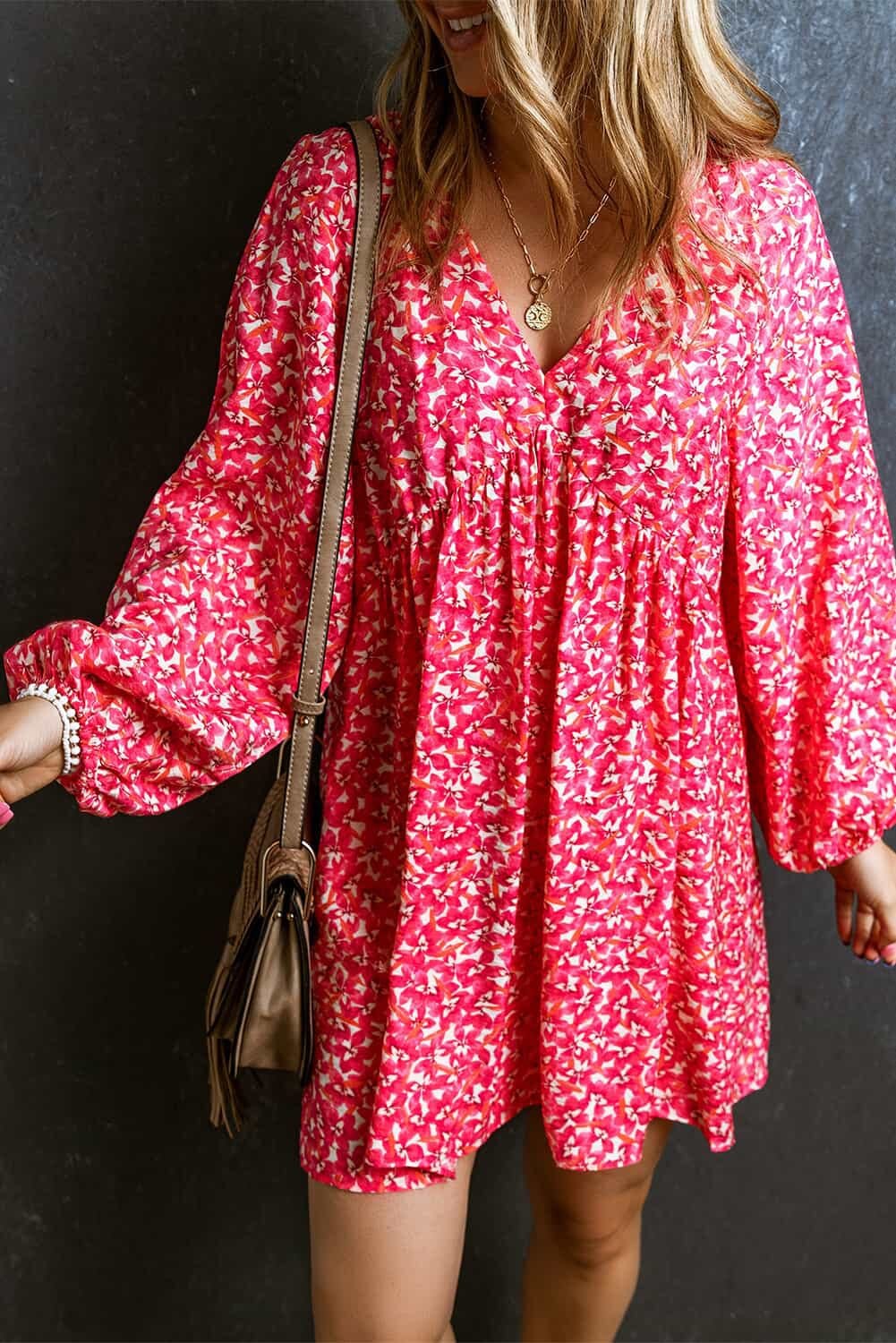 Rose Floral Bubble Sleeve Dress Kentce 