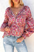 Rose Print Split Neck Top Shiying 