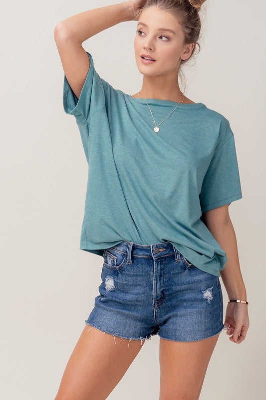 Round II Oversized Drop Shoulder Short Sleeve Knit Top - ships March Trend Notes 