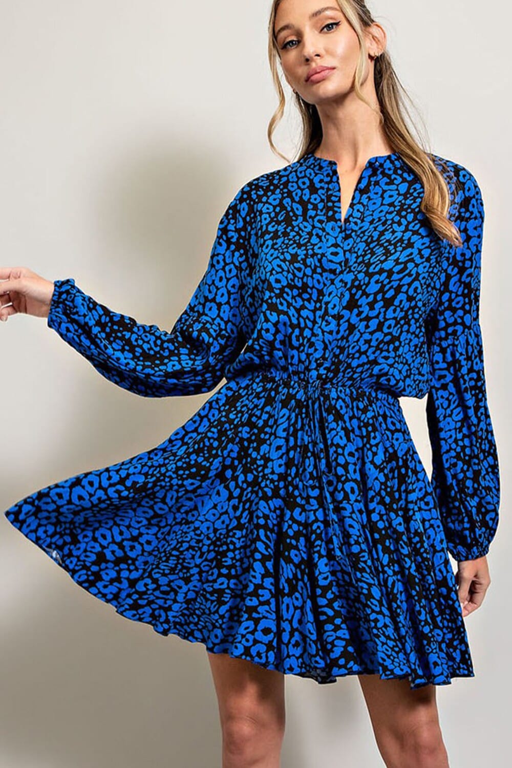 Royal Blue Animal Print Flare Dress Eesome 