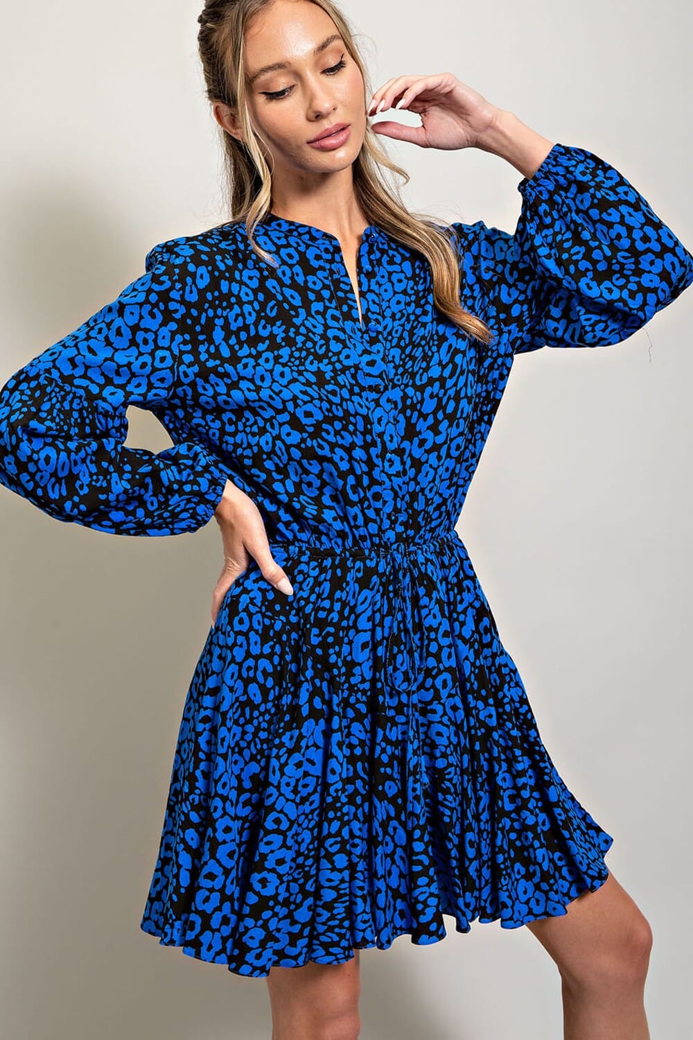 Royal Blue Animal Print Flare Dress Eesome 