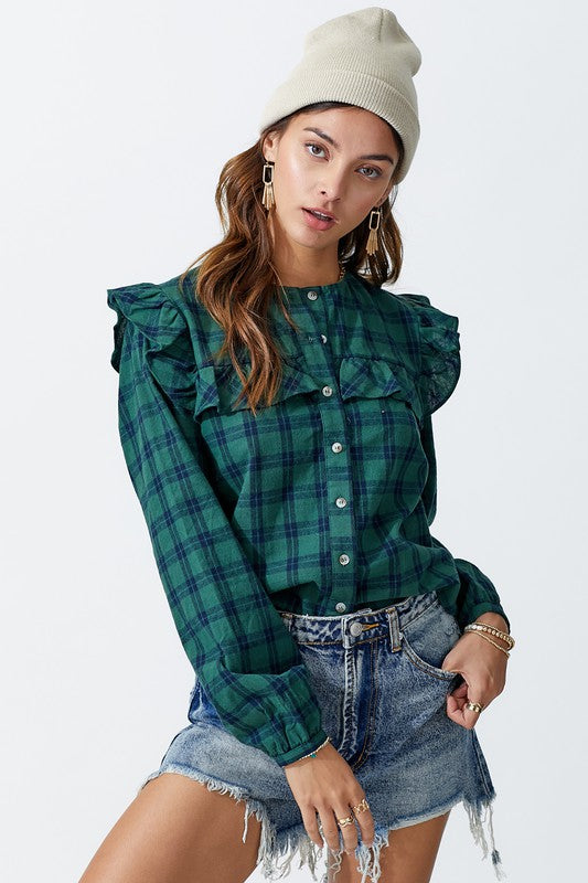 Ruffle Detail Flannel Top day + moon 