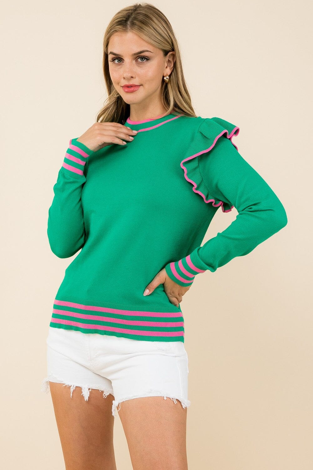 Ruffle Knit Sweater Top thml 