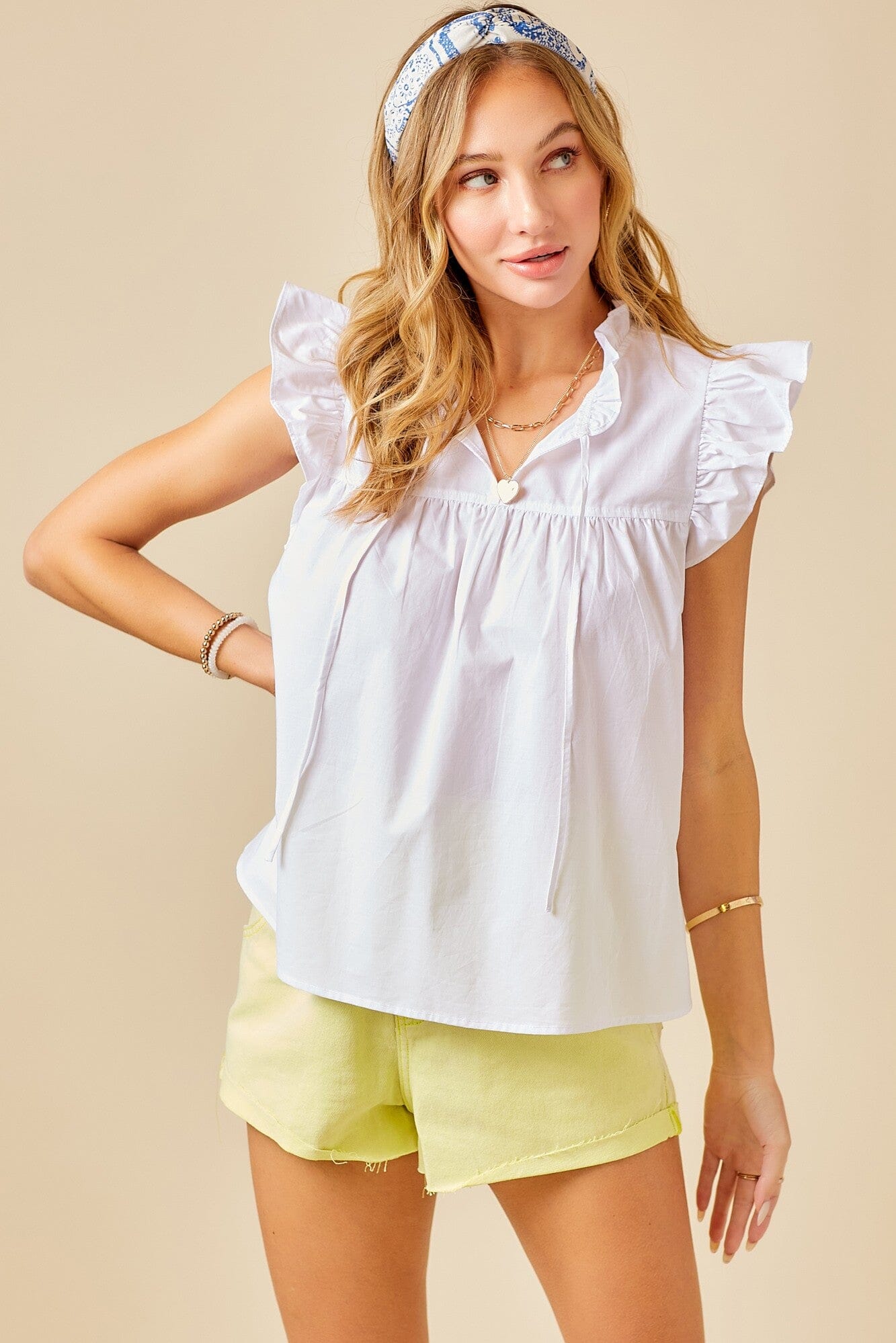 Ruffle Sleeve Tie Neck Top day + moon 