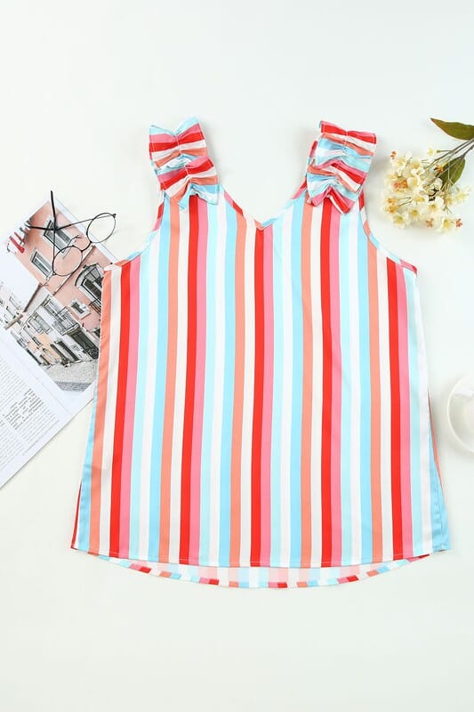 Ruffle Strap Striped Top Shiying 