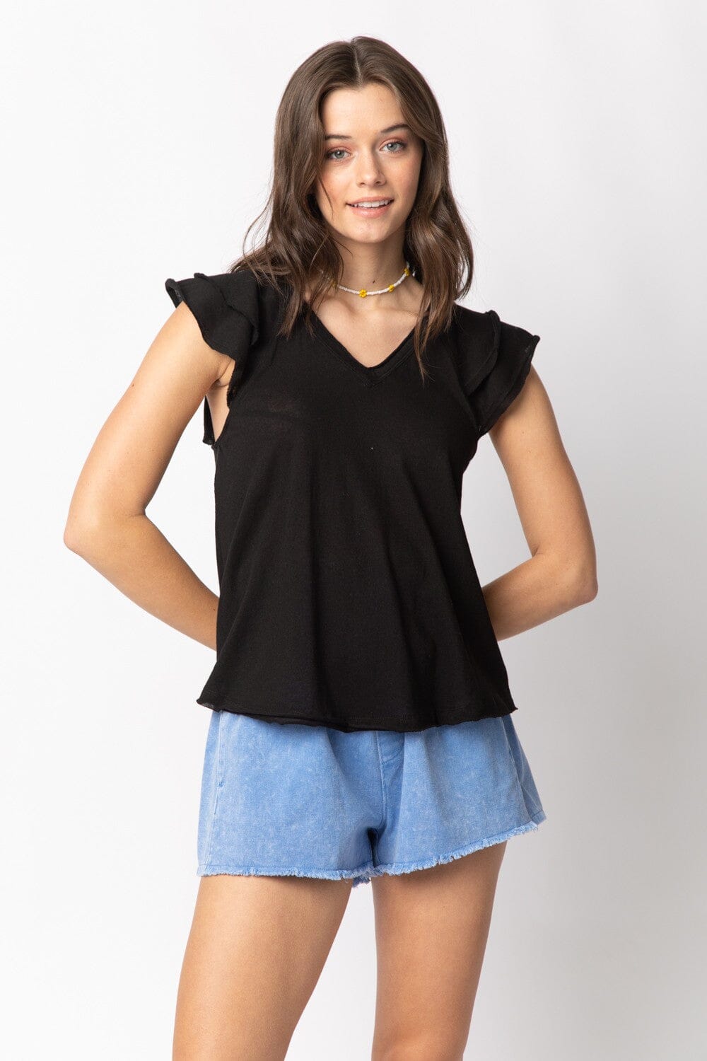 Ruffle V Neck Tee Very J 