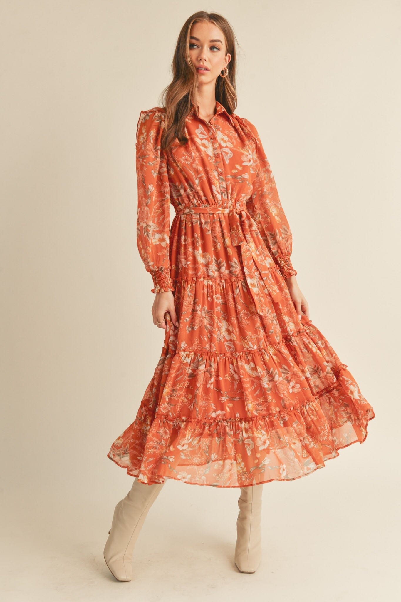 Rust Floral Button Down Midi &merci 