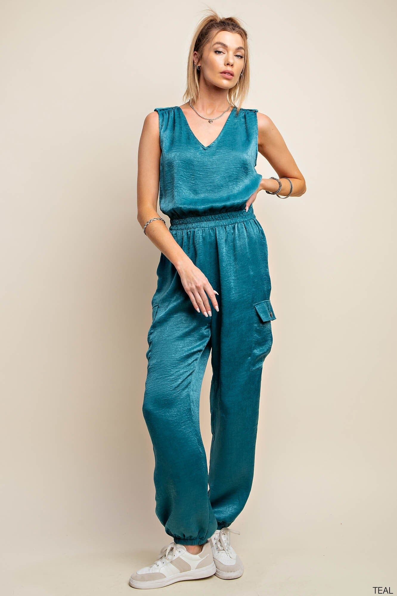 Satin Cargo Jumpsuit kori america 