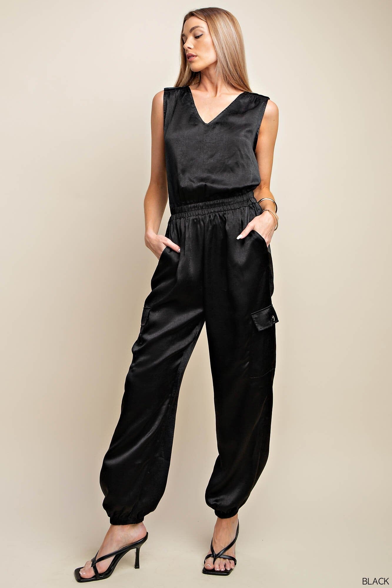 Satin Cargo Jumpsuit kori america 