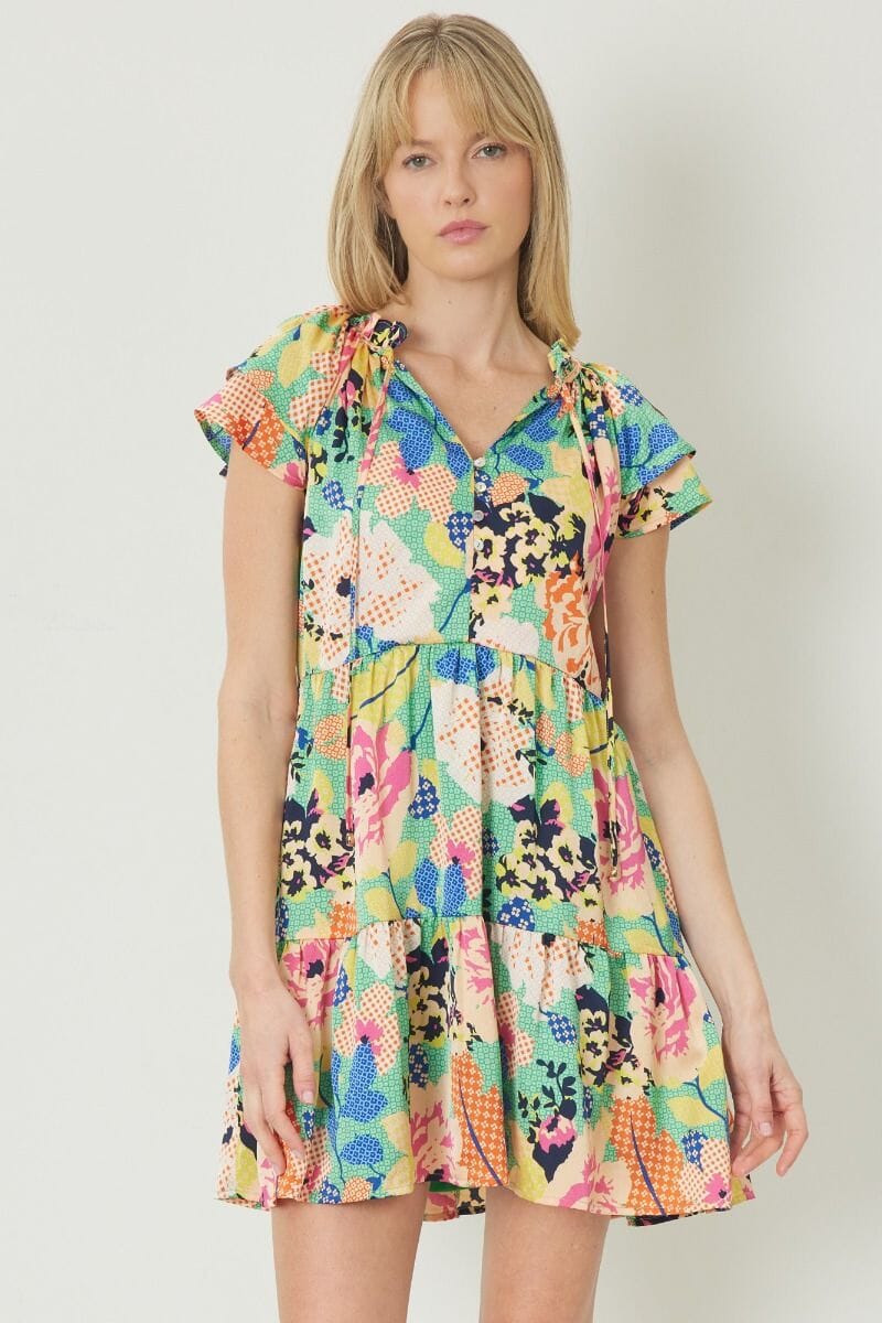 Satin Floral Abstract Dress entro 