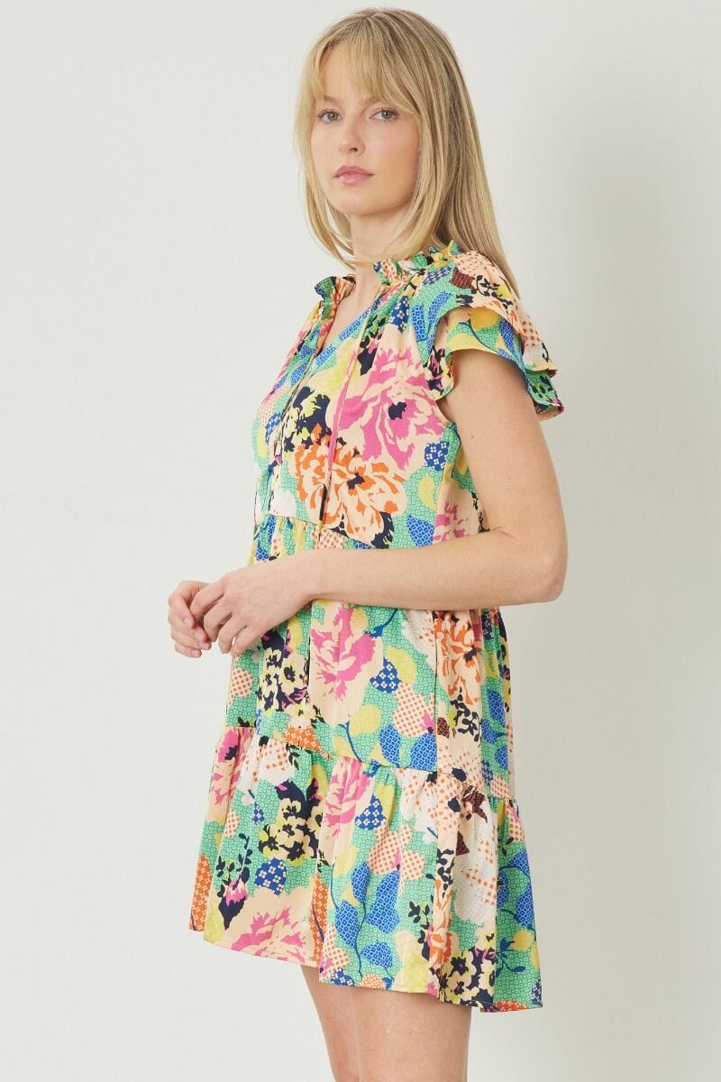 Satin Floral Abstract Dress entro 