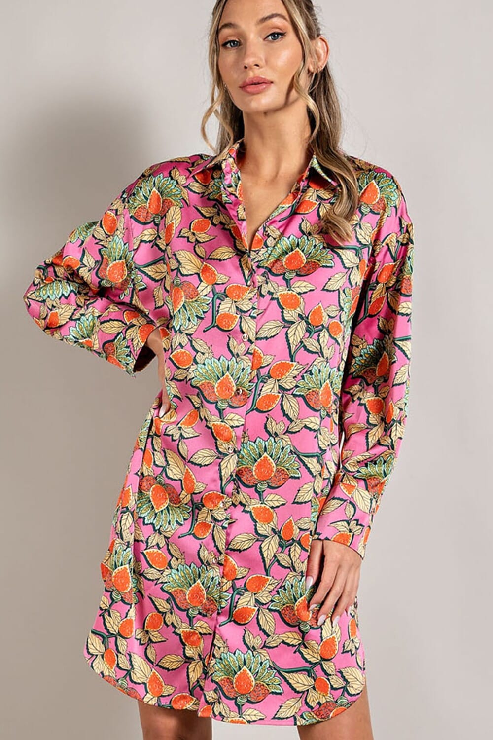 Satin Floral Button Down Dress Eesome 