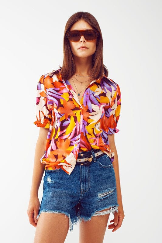 Satin Floral Button Up Top Q2 