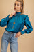 Satin Smock Neck Ruffle Shoulder Top kori america 