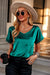 Satin V Neck Pocket Short Sleeve Top Shiying 