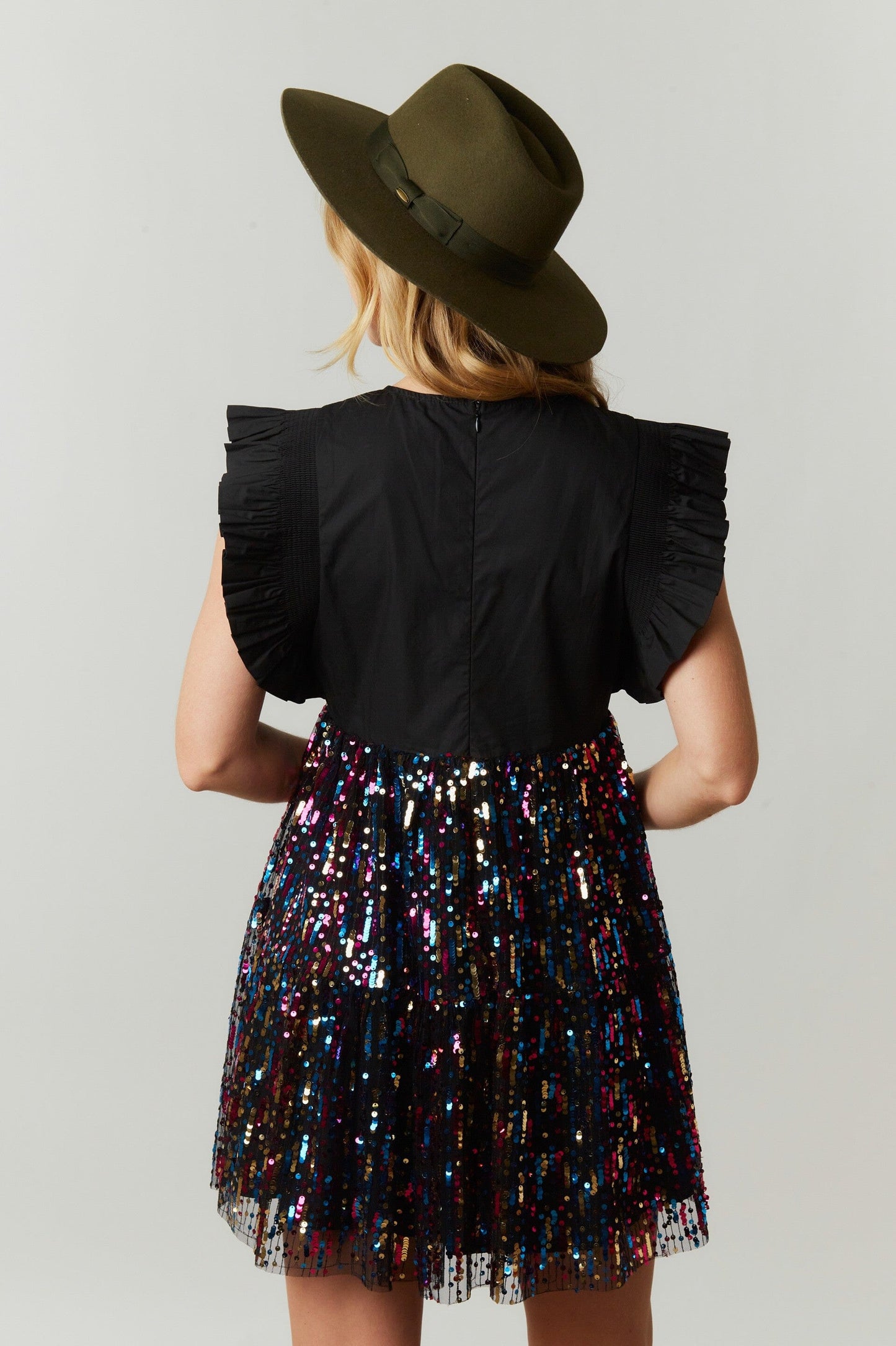 Sequin Color Block Poplin Dress peach love california 