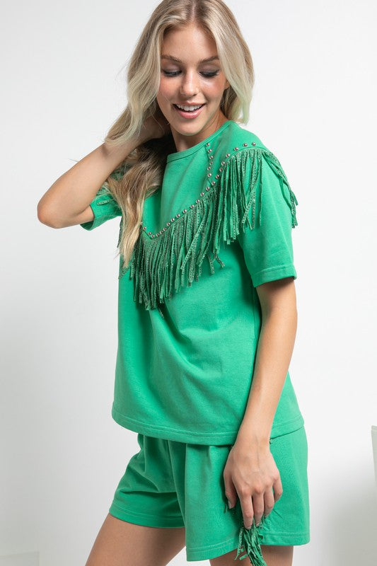 Sequin Fringe Tee Blue B 