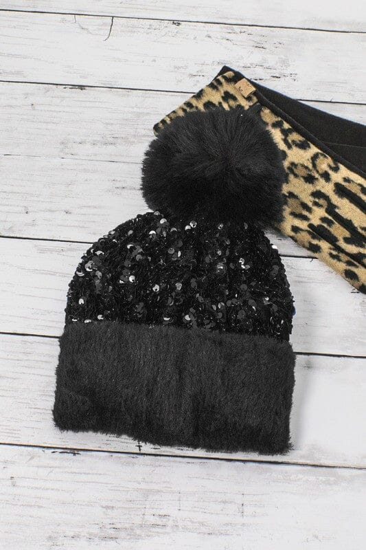 Sequin Fur Pom Beanie Sharon's Closet 