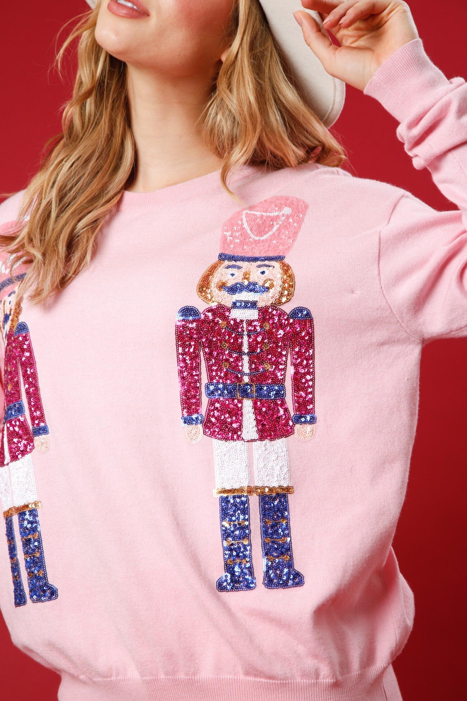 Sequin Nutcracker Embroidered Sweatshirt fantastic fawn 