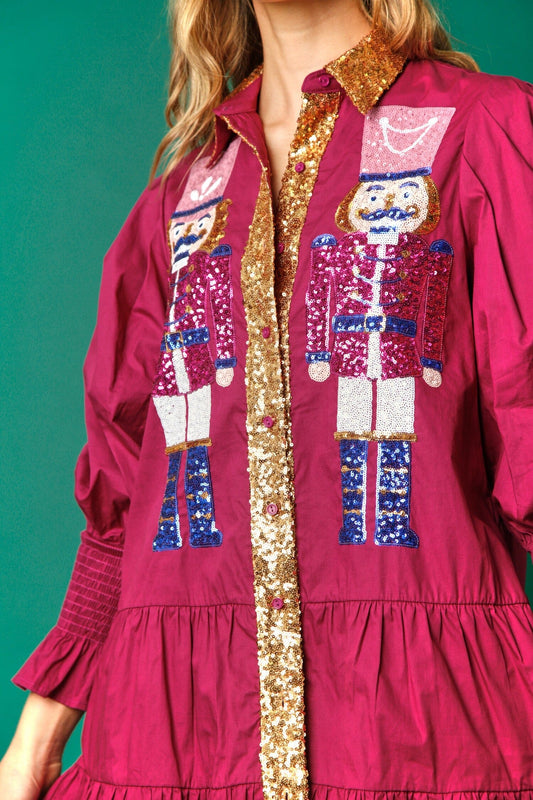 Sequin Nutcracker Poplin Mini Dress-New Colors SNAP-Something New And Pretty 