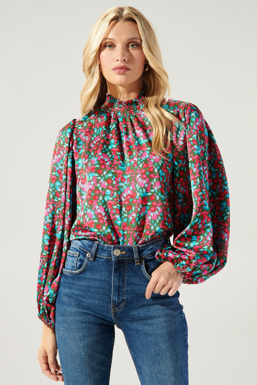 Sereia Floral Figaro Balloon Sleeve Satin Blouse Sugarlips 