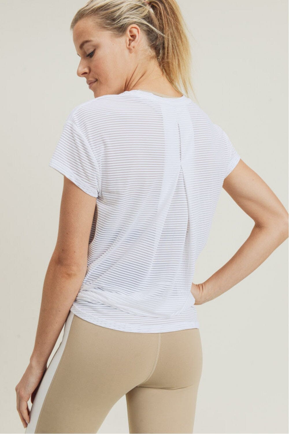 Sheer Striped Mesh Paneled Back Tee Mono B 