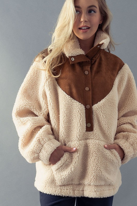 Sherpa Pullover with Faux Suede Detail Trend Notes 