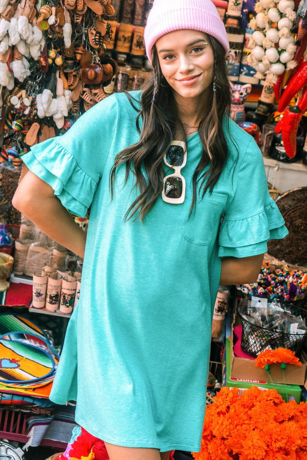 Short Sleeve French Terry Pocket Tee Shirt Dress Very J 