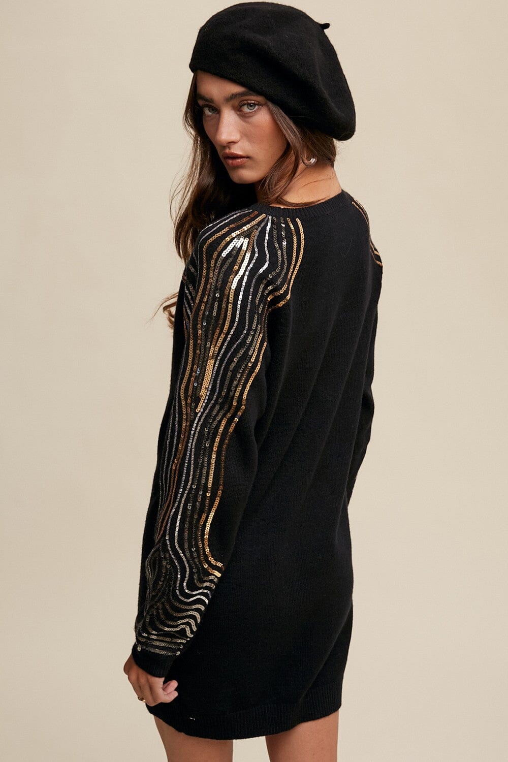 Shoulder Sequin Design Sweater Tunic Dress listicle 