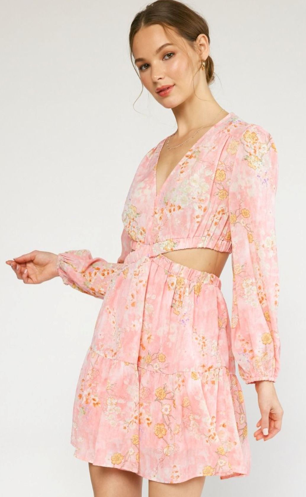 Side Cut out Floral Dress entro 