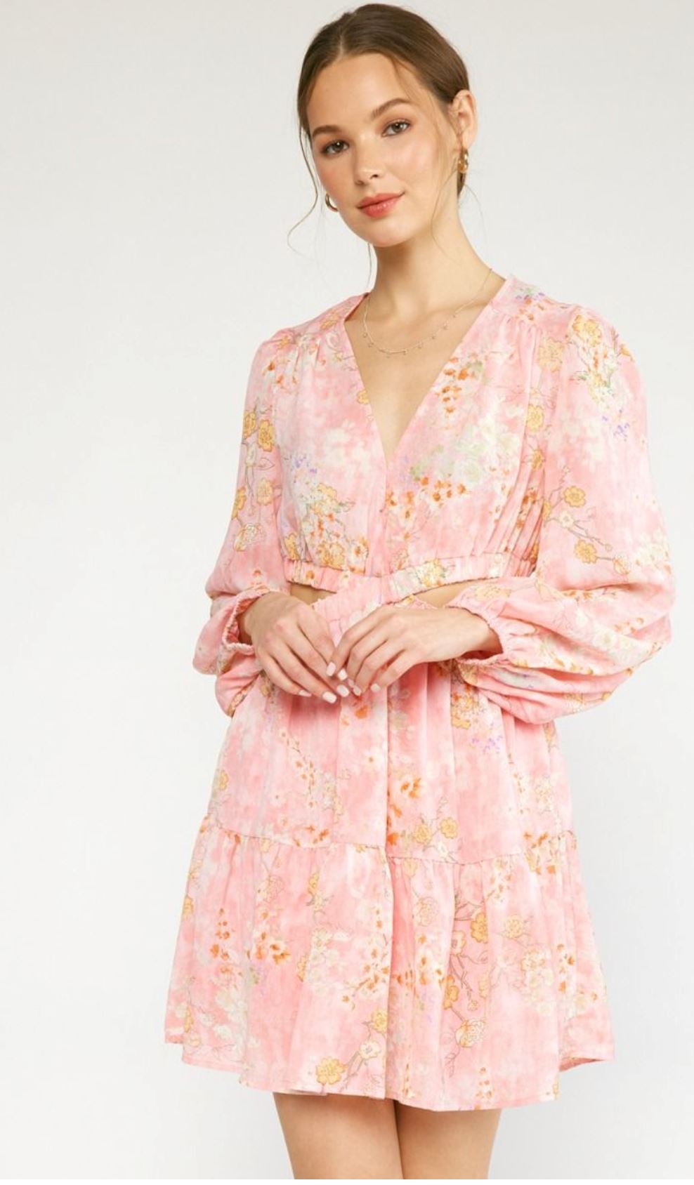 Side Cut out Floral Dress entro 