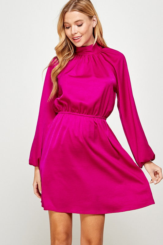 Silky LS Tie Neck Dress 2 hearts 