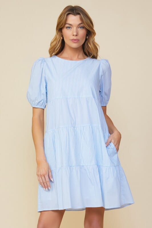 Sky Blue Striped Tiered Dress skies are blue 