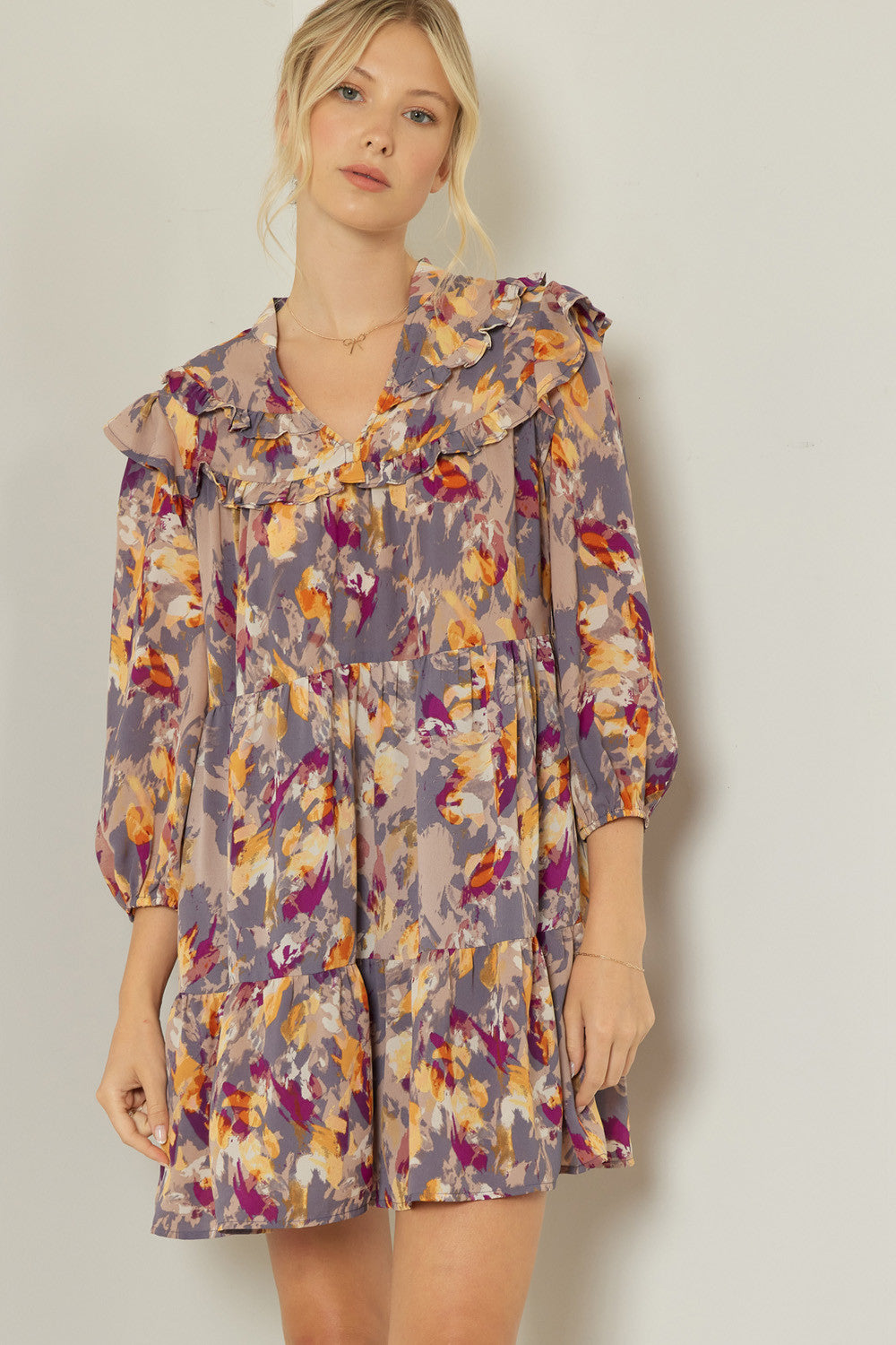 Slate Purple and Gold Watercolor Dress entro 