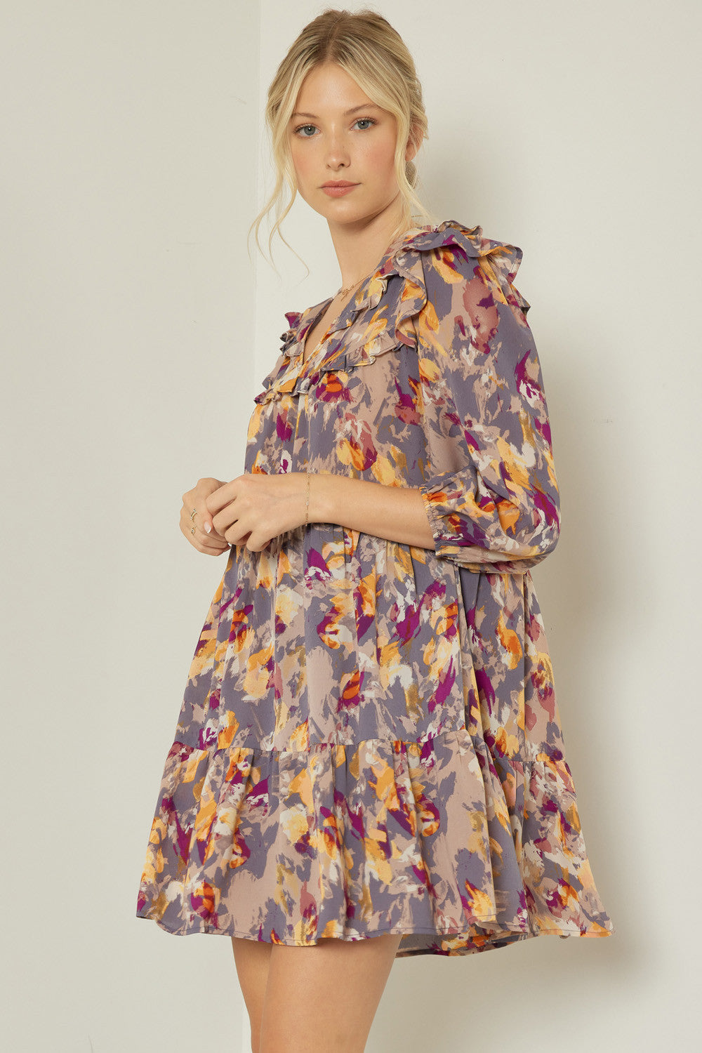 Slate Purple and Gold Watercolor Dress entro 